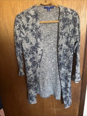 Apt. 9 Gray and Navy Floral Open-Front Cardigan